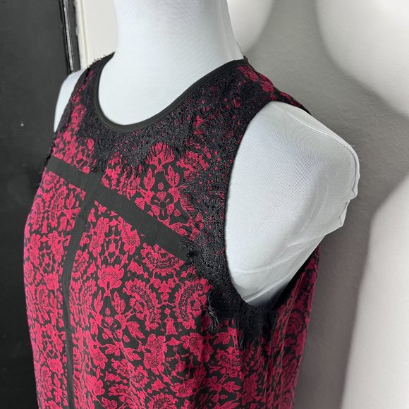 Adrianna Papell Red Black Patternpap Sleeveless Blouse S/M - Picture 5 of 9